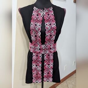 Palestinian Embroidered Pink And Black Open Vest With Belt NWOT